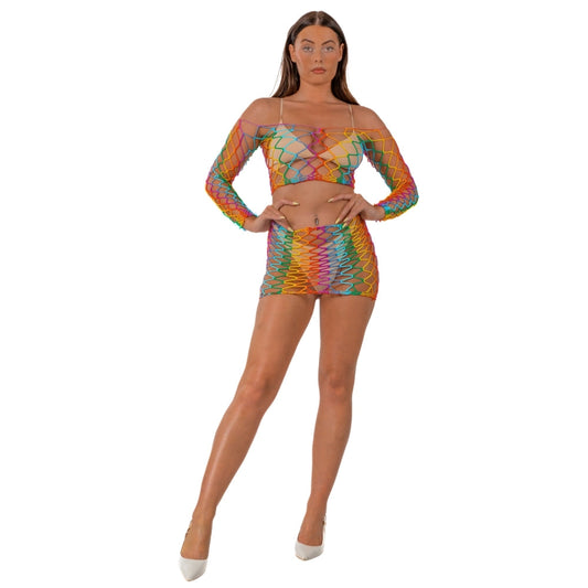 Lace by LJ Rainbow Crop Top and Mini Skirt Set – Festival Lingerie