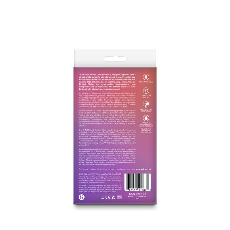 Colours Ribbed 5 Inch – Rechargeable Wireless Remote Vibrating Dildo