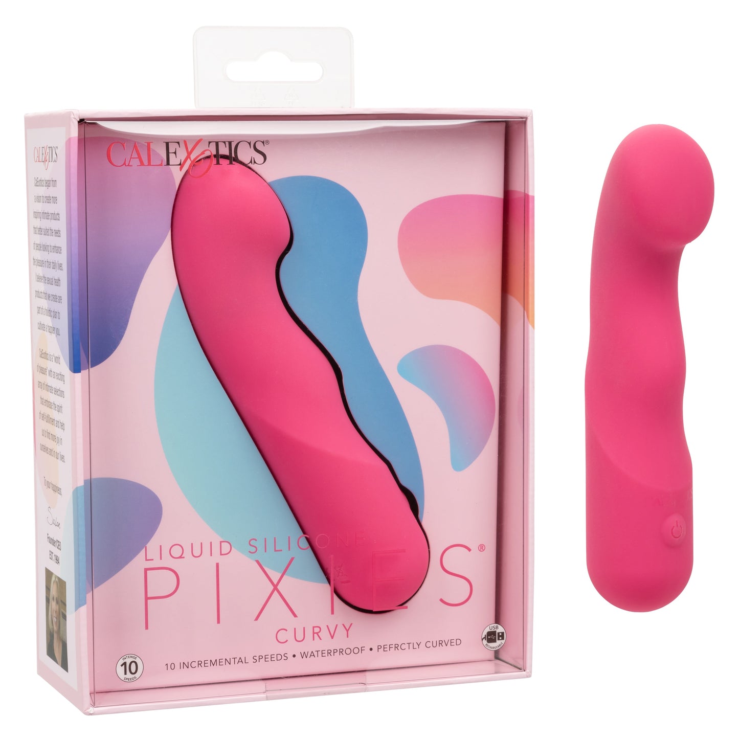 Liquid Silicone Pixies Curvy Pink Flexible Curved Massager with 10 Speeds