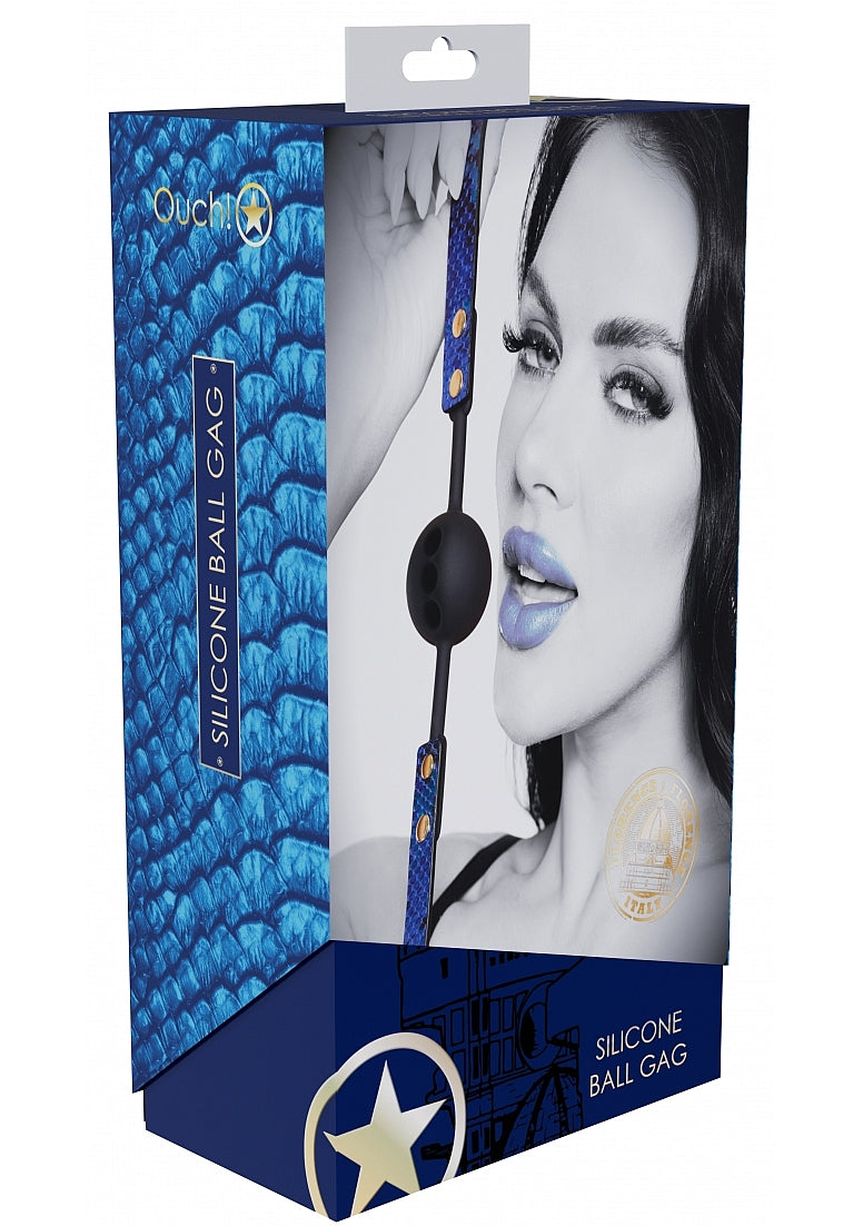 Ouch! Florence Collection Silicone Ball Gag with Blue Adjustable PU Leather Straps