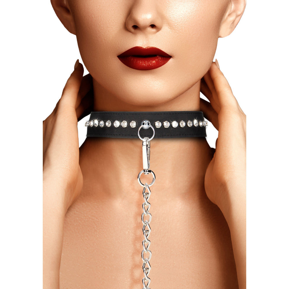 Ouch Diamond Studded Collar with Leash – Adjustable BDSM Collar Set