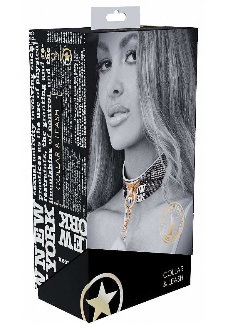 Ouch NY Collection Collar with Leash PU Leather Iridescent Hardware