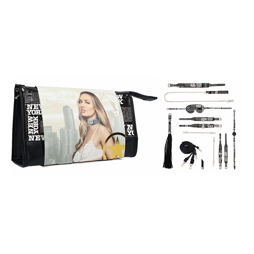 Ouch! NY Collection Kit with Bag Featuring Iridescent Hardware and Complete Bondage Accessories