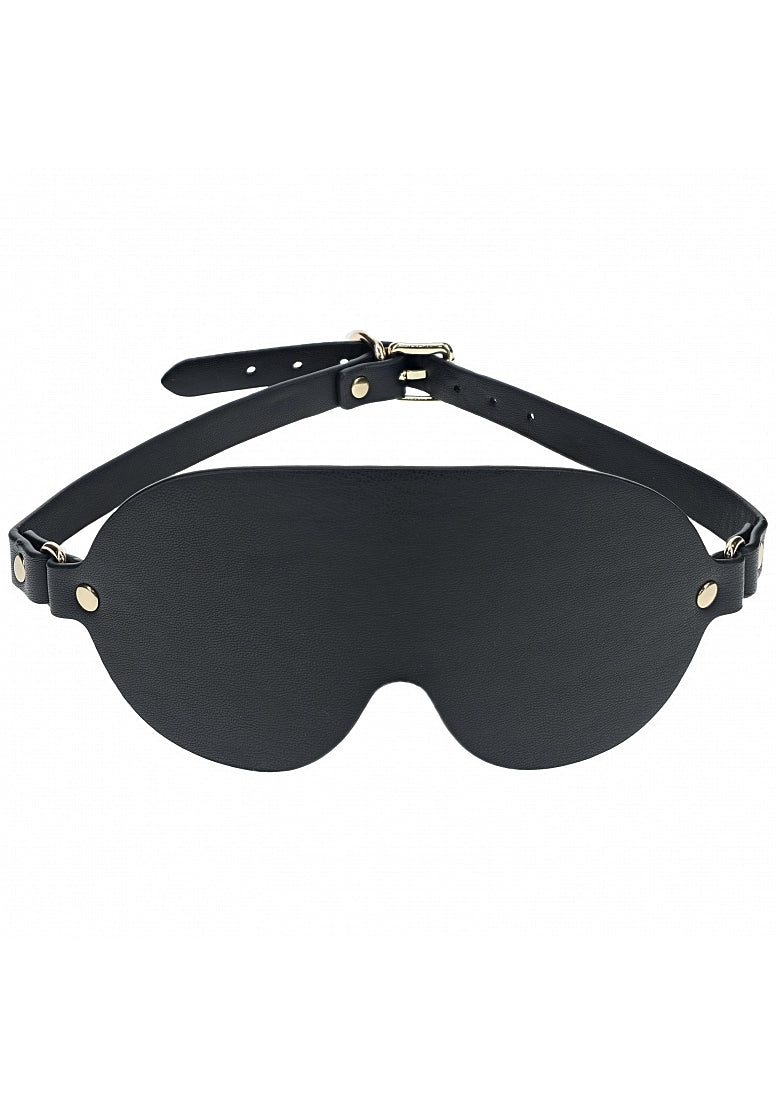 Ouch London Collection Blindfold Black PU Leather with Iridescent Hardware