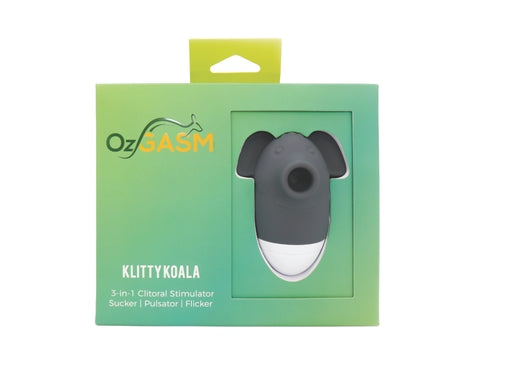 OzGasm Klitty Koala 3-in-1 Black Clitoral Stimulator with Sucker, Flicker, and Pulsator Functions