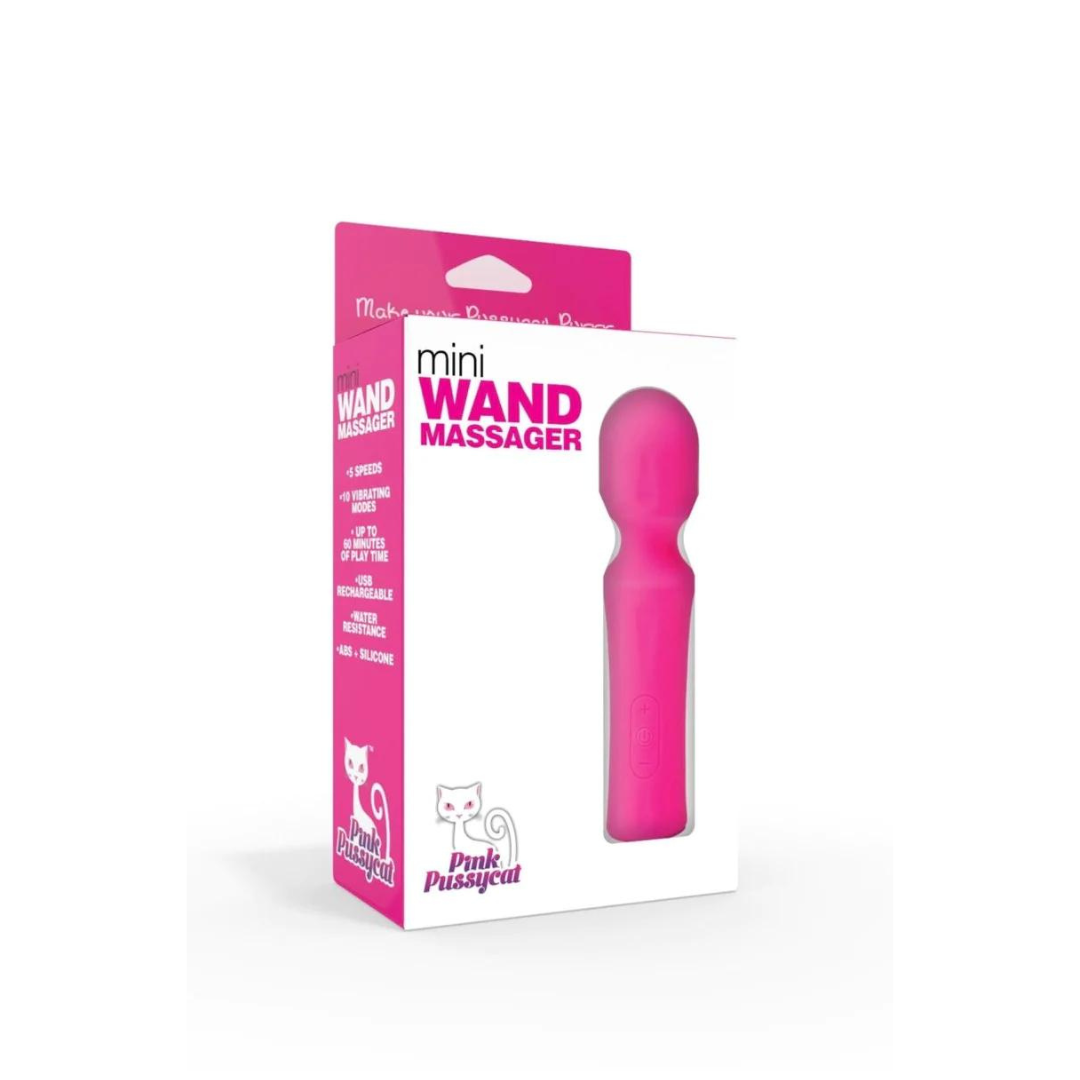 Pink Pussycat Mini Wand Massager Compact Portable Vibrating Massager