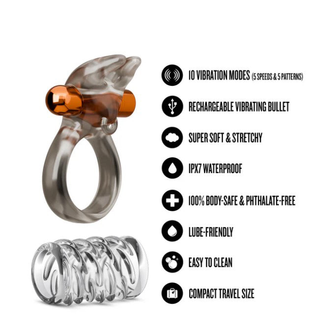 Stay Hard Vibrating Cock Ring Set With Textured Sleeve – Vibrating Cock Ring Set