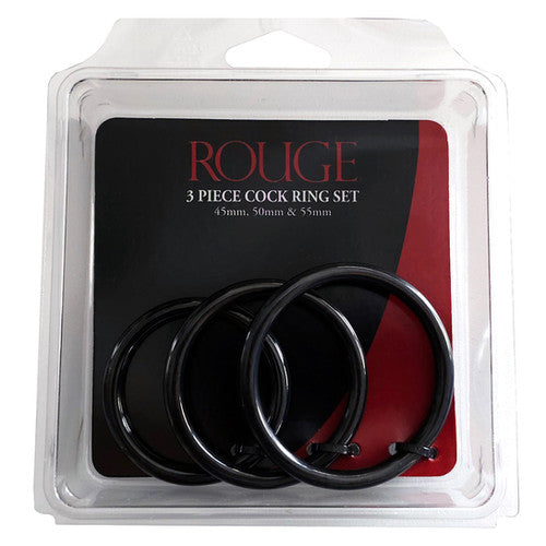 Rouge Stainless Steel 3 Ring Set (Black) – Cock Ring Set 45mm, 50mm, 55mm