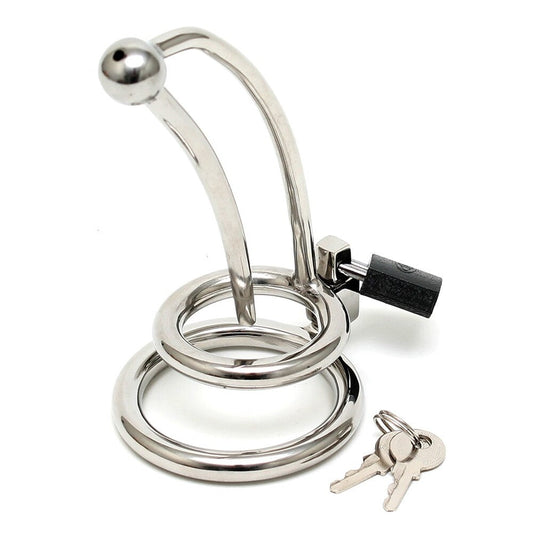 Stainless Steel Penis Lock with Curved Urethral Tube – Urethral Stretcher and Cockring