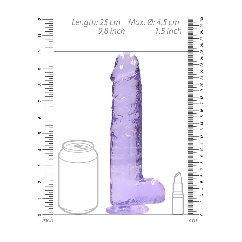 RealRock Crystal Clear 9 Inch Realistic Dildo With Balls - Suction Cup Dildo