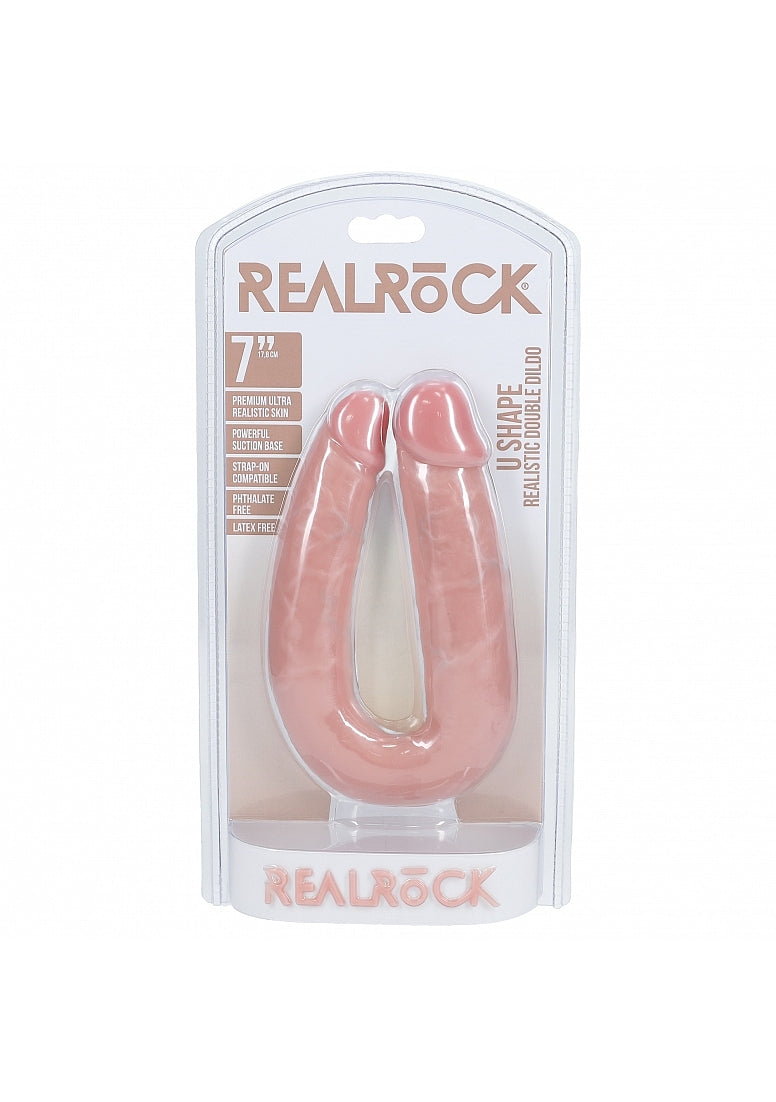RealRock 7 Inch U Shaped Double Dildo Pink Realistic Skin