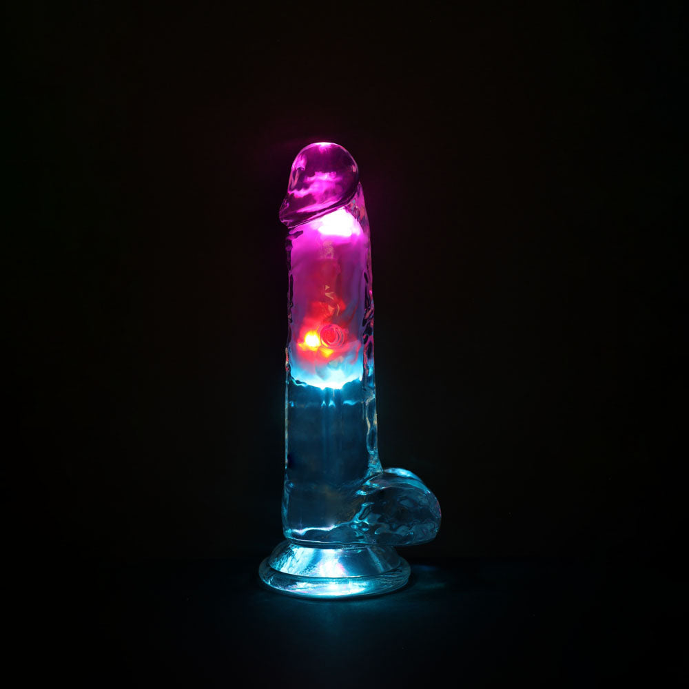 Realrock 7 Inch Clear LED Vibrating Dong with Remote Control