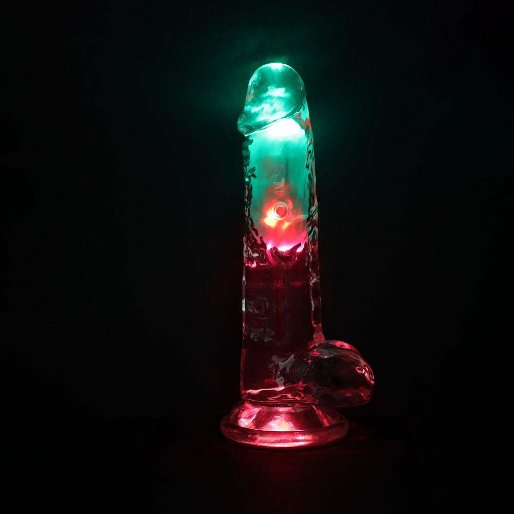 REALROCK 8 Inch Wireless LED Vibrating Dong Clear 22.5 cm Remote