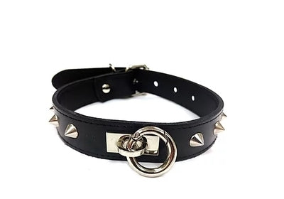 Rouge Leather O-Ring Studded Collar Black Medium