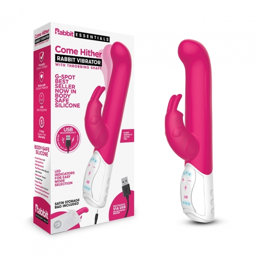 Rabbit Essentials Come Hither G-Spot Rabbit Vibrator Hot Pink