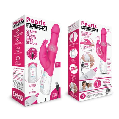 Rabbit Essentials Pleasure Pearls Rabbit Vibrator Hot Pink with Rotating Shaft and Multi-Speed Functions