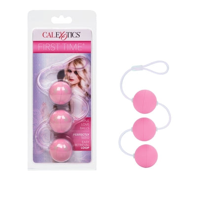 First Time Love Balls Triple Lover Pink Kegel Balls Set 1.25 Inch Each with Retrieval Loop