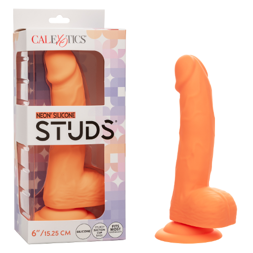 Neon Silicone Studs 6 Inch 15.25 cm Orange Silicone Dildo with Suction Cup Base