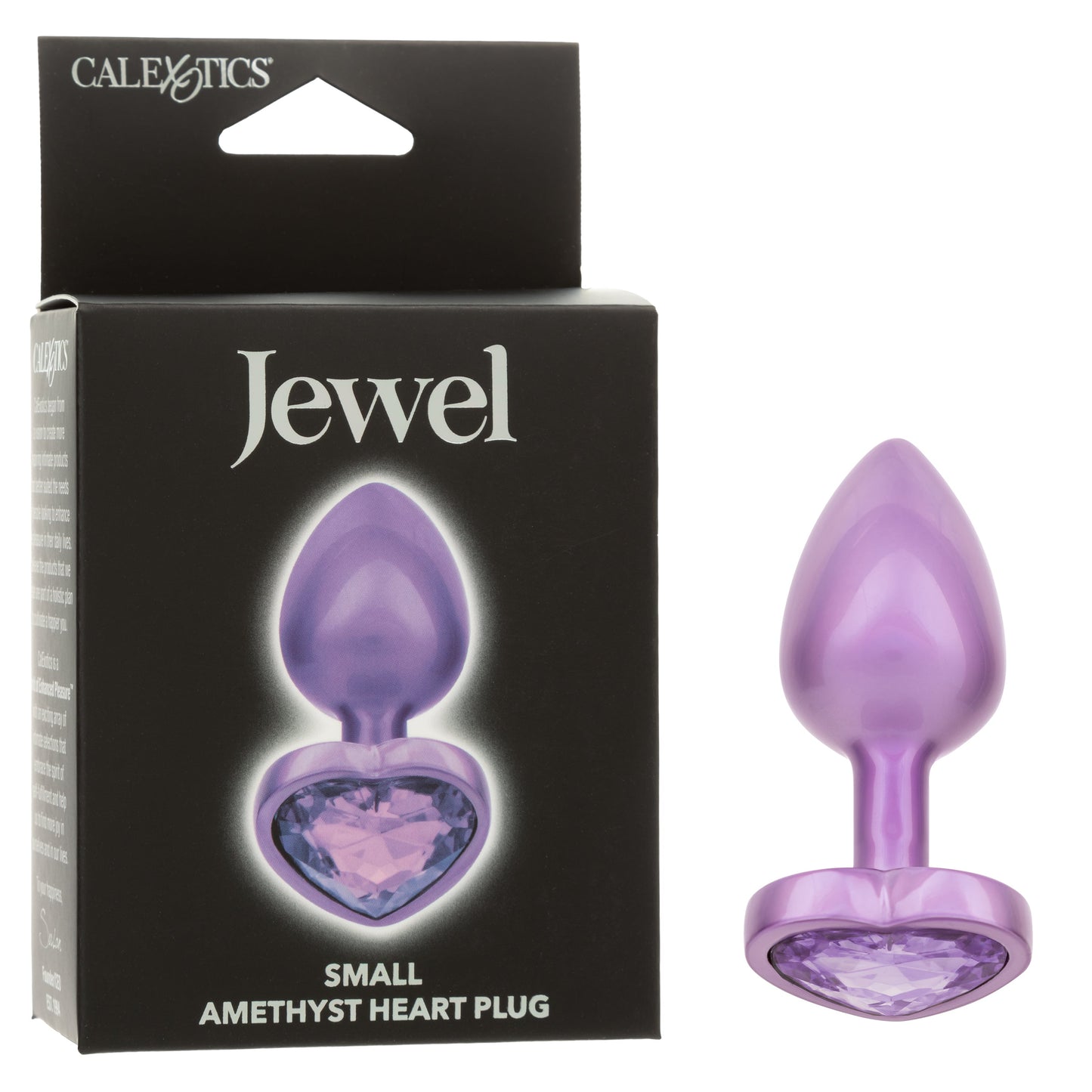 Jewel Small Amethyst Heart Plug – Smooth Streamlined Metal Butt Plug 2.25 Inch by 1.25 Inch