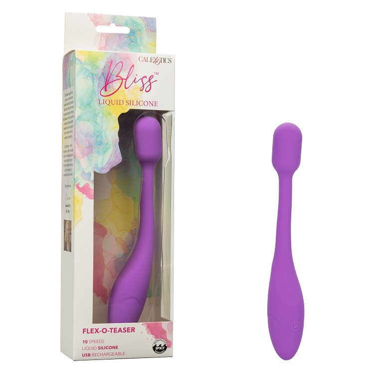 Bliss Liquid Silicone Flex-O-Teaser Purple Mini Massager with 10 Speeds and Flexible Neck