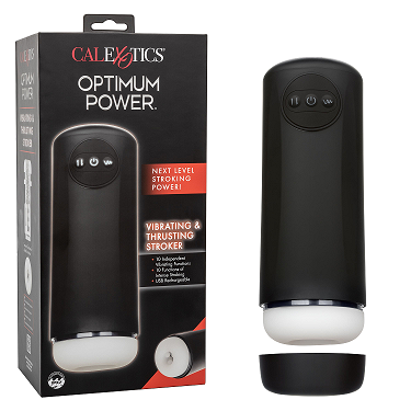 Optimum Power Vibrating and Thruster Stroker Black Masturbator with Ultra-Soft Textured Sleeve