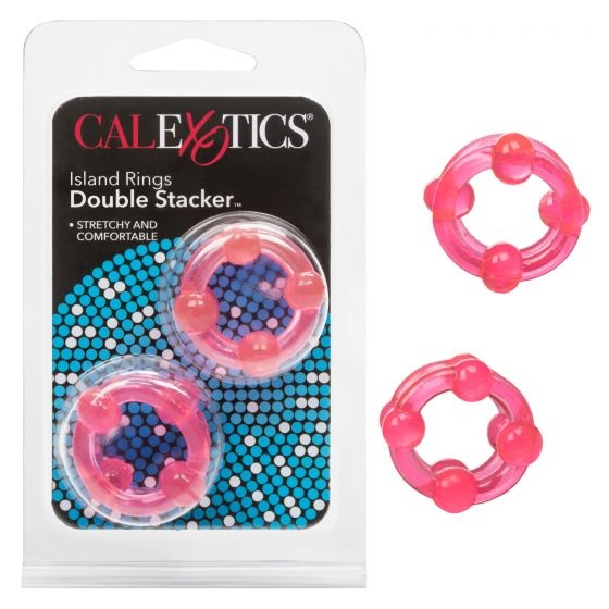 Island Rings Double Stacker Pink Glow in the Dark Stretchy TPE Cock Rings 0.75 Inch 2cm