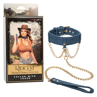 Ride Em Premium Denim Collar With Gold Chains – Adjustable Erotic Clothing