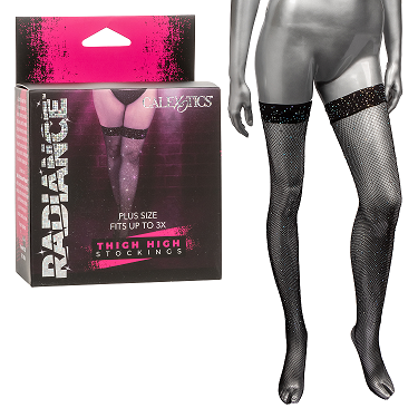 Radiance Plus Size Black Rhinestone Thigh High Stockings Fits Up to 3X