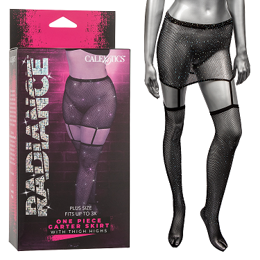 Radiance Plus Size Black Garter Skirt with Rhinestones and Thigh Highs 3X