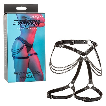 Euphoria Collection Multi Chain Thigh Harness Black Vegan Leather with Adjustable Waist and Thigh Strap