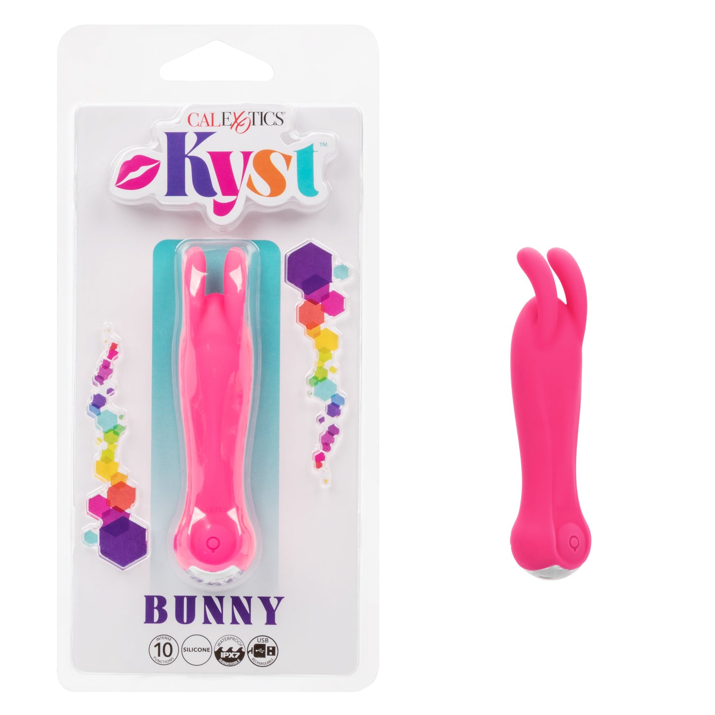 Kyst™ Bunny Pink Compact Personal Stimulator with 10 Vibration Functions and Silicone Waterproof Design