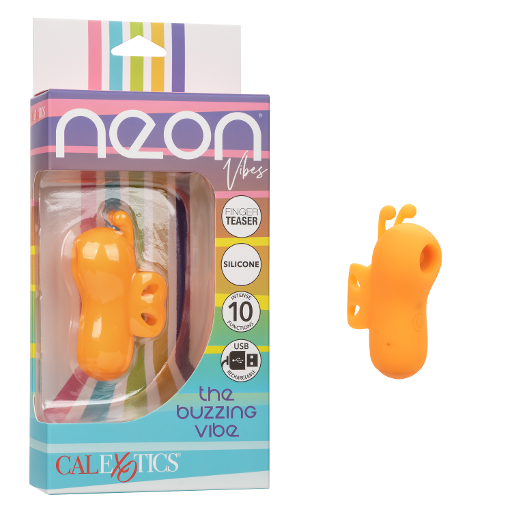 Neon Vibes The Buzzing Vibe Orange Silicone Finger Teaser with 10 Vibration Functions and Rechargeable