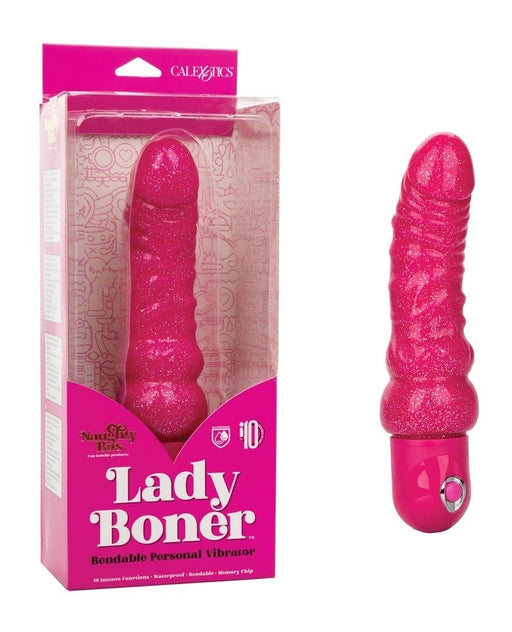 Naughty Bits Lady Boner Bendable Personal Vibrator Pink Glitter 10 Function Waterproof