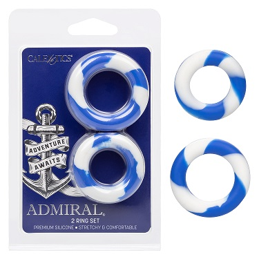 Admiral 2 Ring Set Premium Blue and White Silicone Enhancers, Stretchy and Comfortable