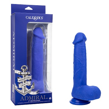 Admiral 8 Inch Vibrating Captain Blue Liquid Silicone Dong with Suction Cup and 10 Vibration Functions