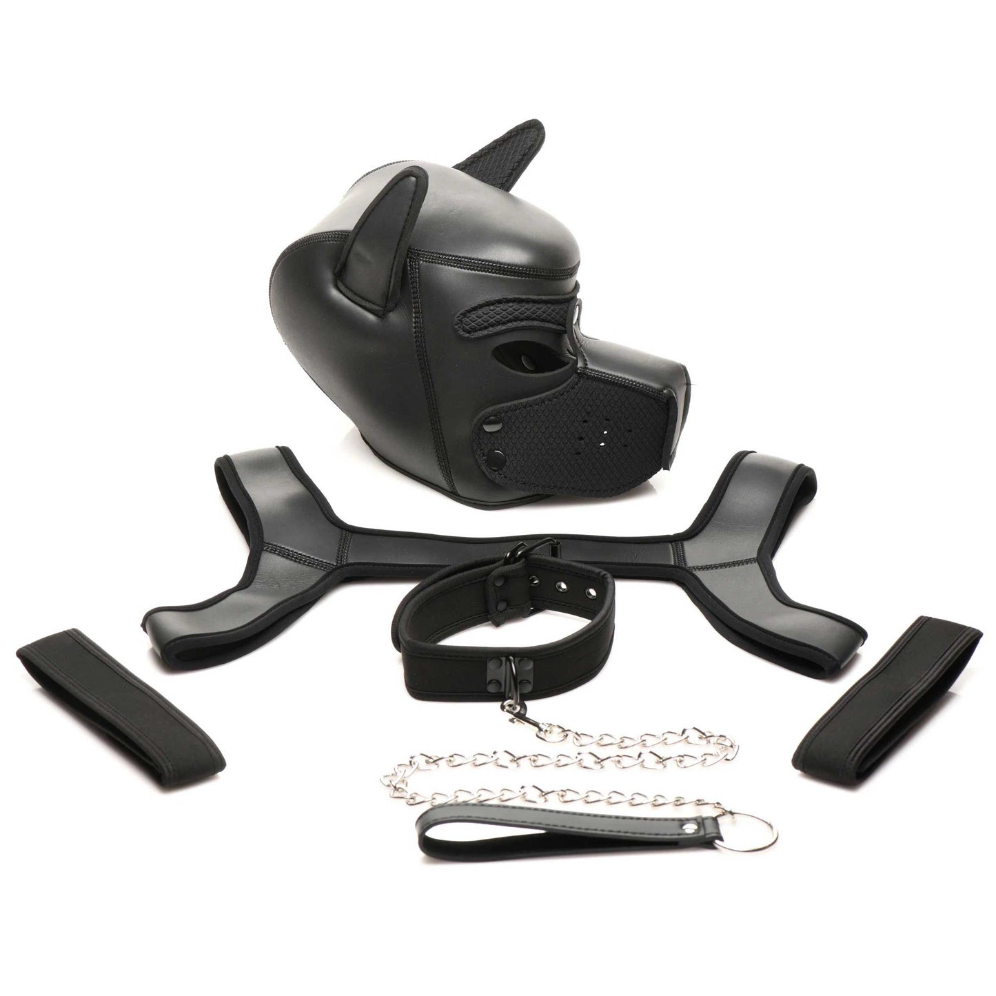 Master Series Full Pup Arsenal Set Black Neoprene Puppy Hood Chest Harness Collar Leash and Arm Bands