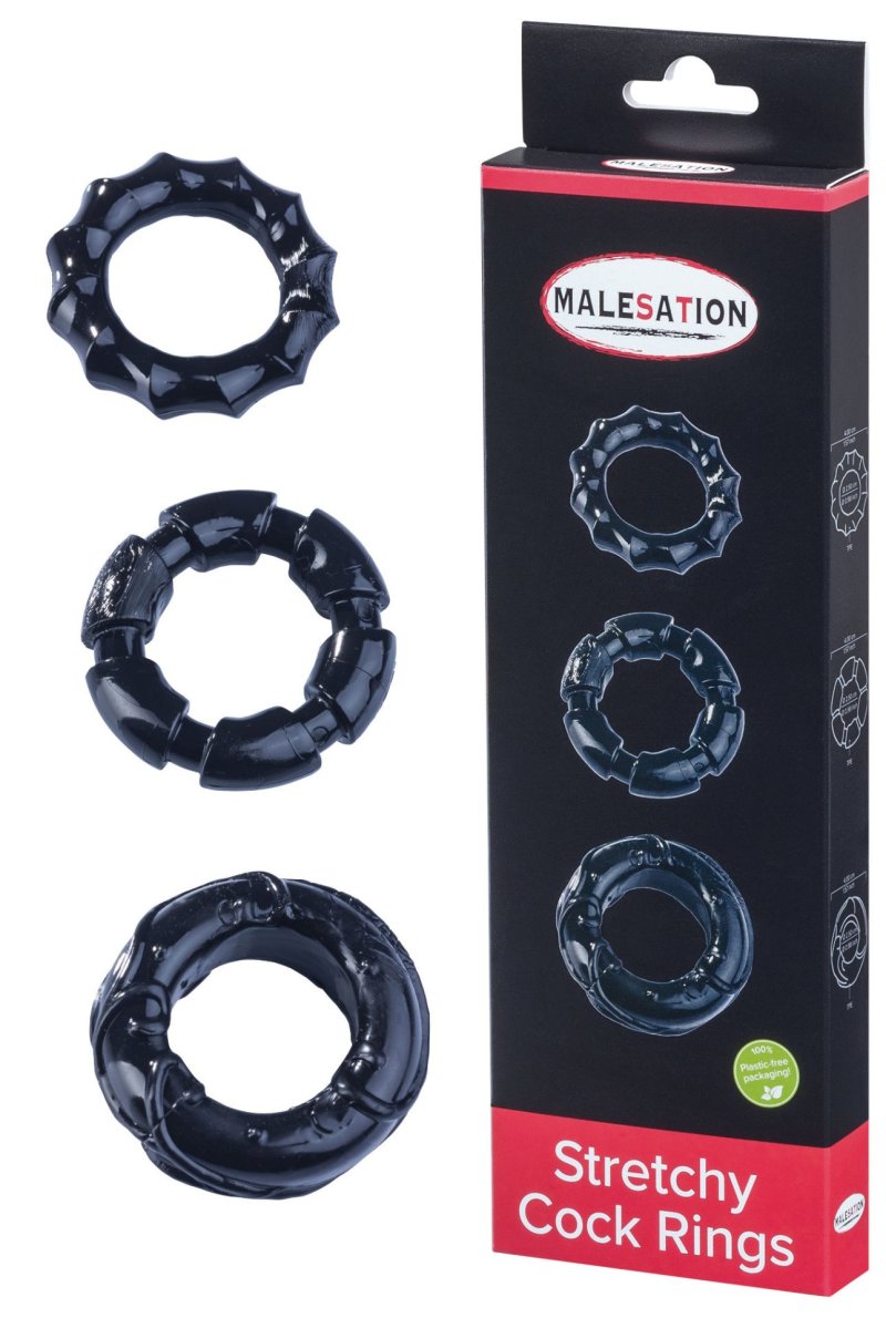 Malesation Stretchy Cock Rings Set – 3 Ergonomic TPE Cock Rings 2.5cm