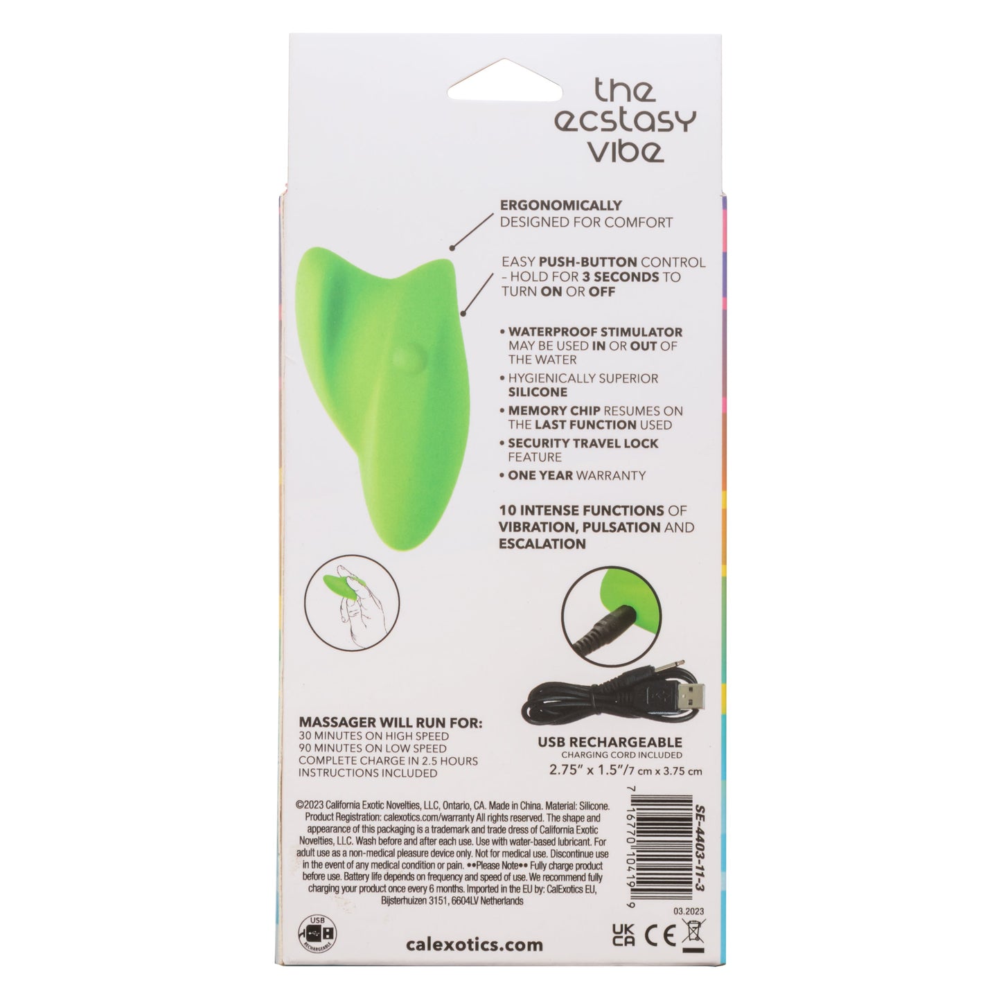 Neon Vibes The Ecstasy Vibe Green Silicone Handheld Massager with 10 Functions and Rechargeable