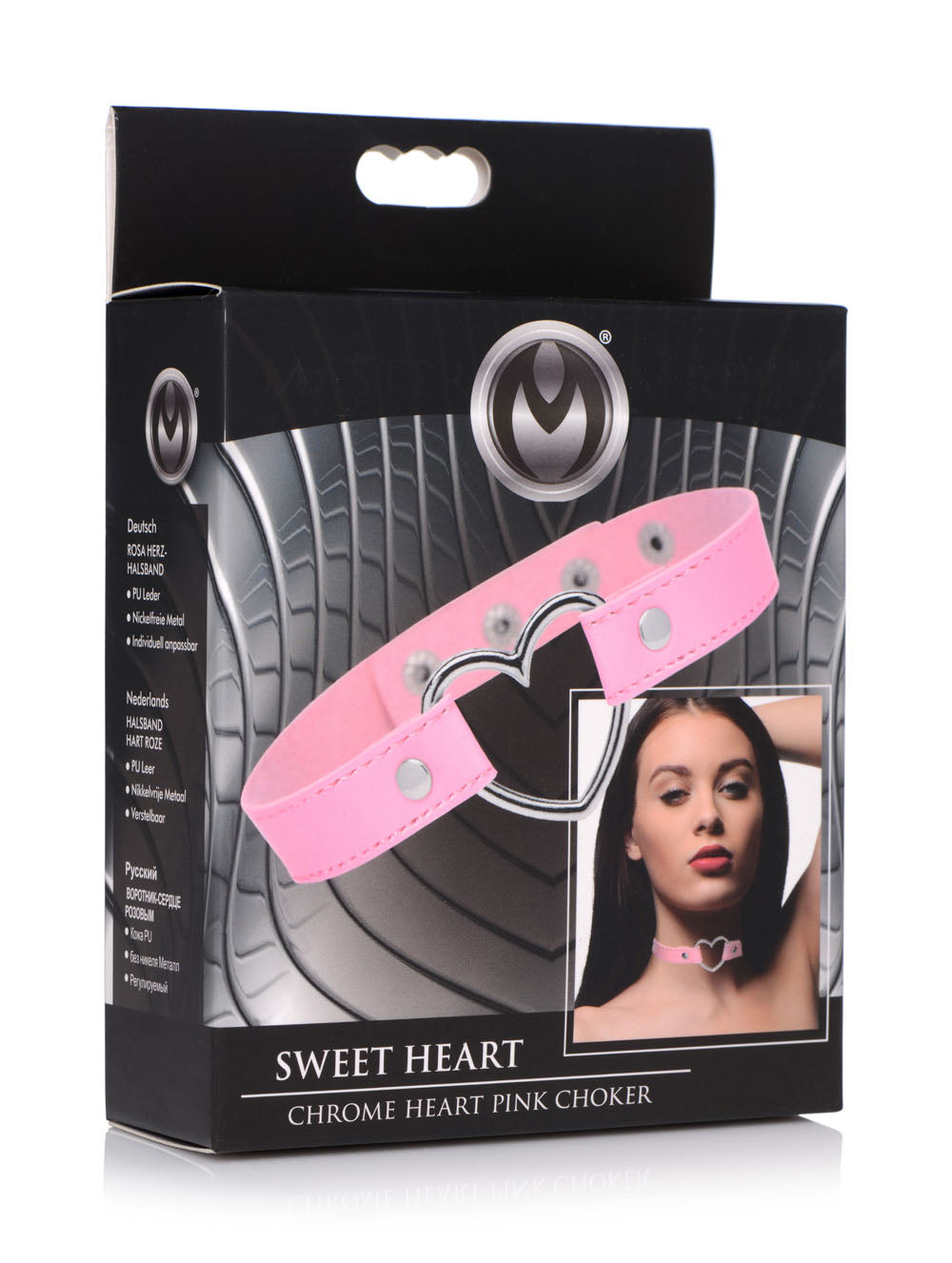 Dark Heart Pink Vegan Leather Choker with Chrome Heart Center