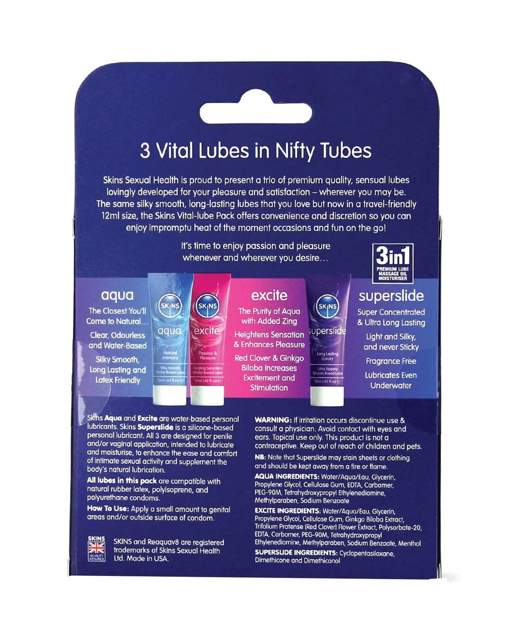 Skins Vital Sampler Tubes (3 Pack) – Lubricant Sampler Set 12ml