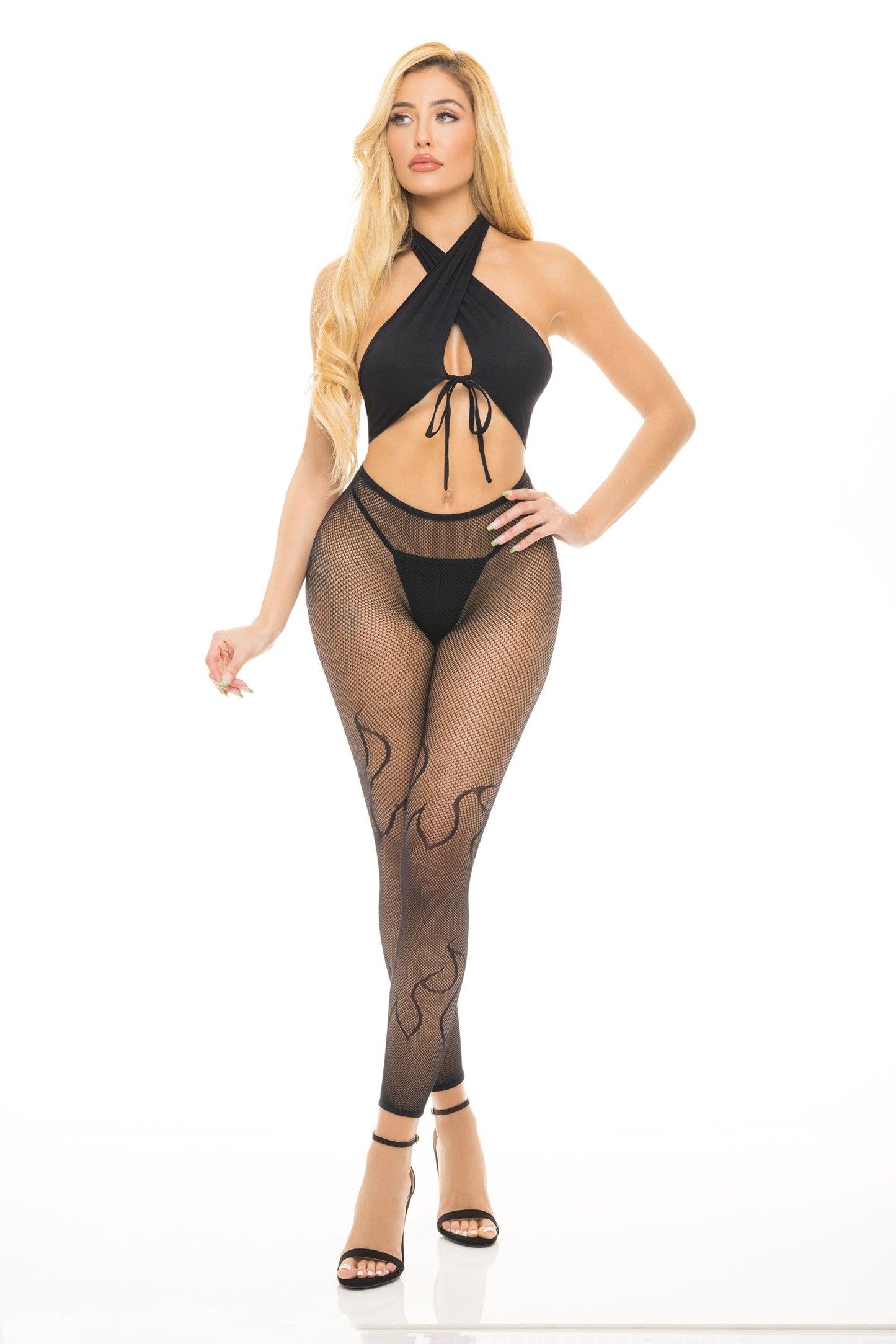 Gives You Hell 3 Piece Lingerie Set With Sexy Flame Leggings