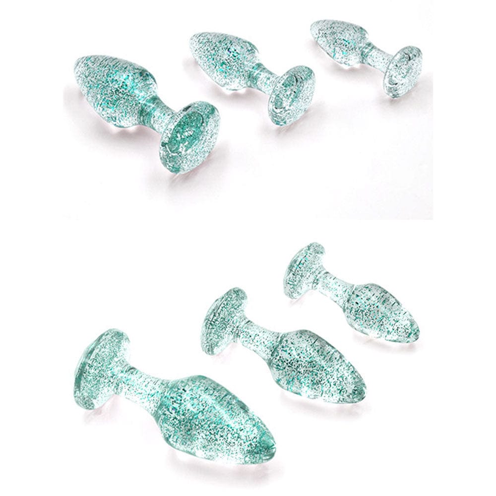 Adam & Eve Glitter Gem 3-Piece Butt Plug Set - Blue Sparkle
