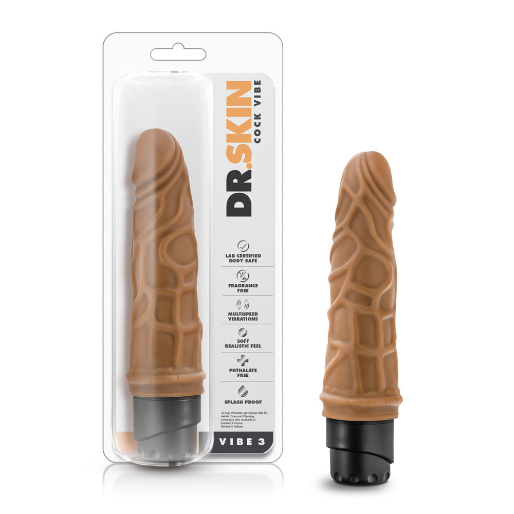 Dr Skin 7.25 Inch Realistic Vibrating Cock Toy Mocha Color