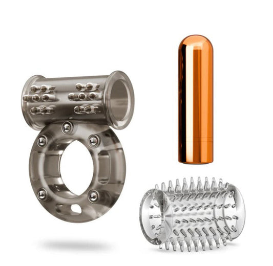 Stay Hard Vibrating Cock Ring Set With Textured Sleeve - Stamina Enhancer
