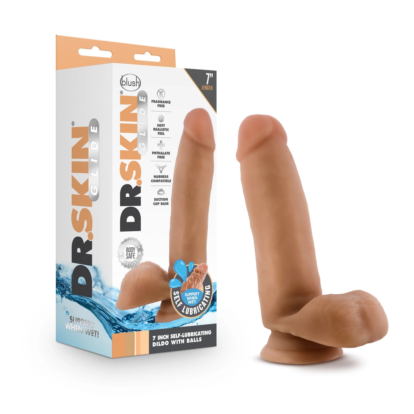 Dr. Skin Glide 7 Inch Self Lubricating Dildo with Balls