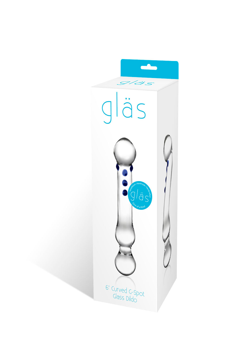 Glas 6 Inch Textured Clear Glass G-Spot Dildo with Blue Accents