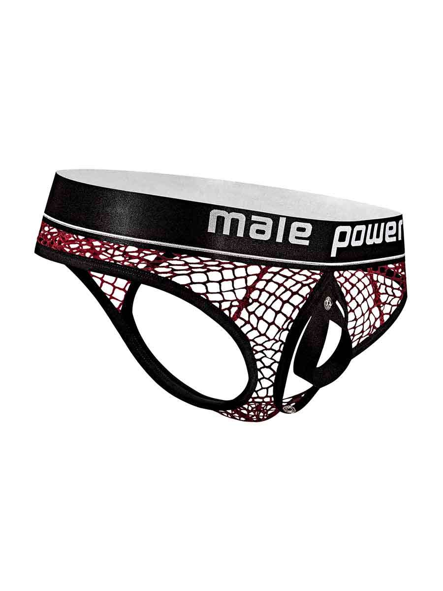 Male Power Burgundy Cock Pit Net Mesh Cock Ring Thong S/M