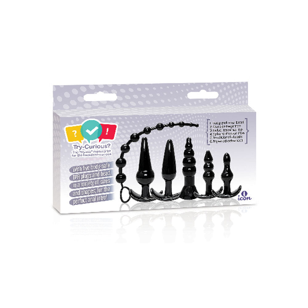 Try-Curious Anal Plug Kit (Black) – Set of 6 Body-Safe Anal Plugs
