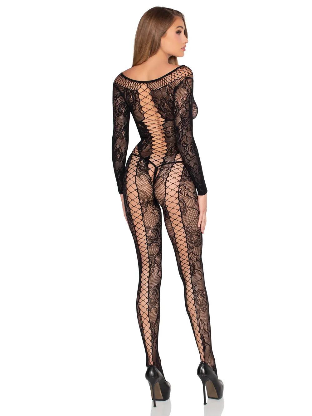 Net and Lace Crotchless Jumpsuit (Black) – Crotchless Lingerie