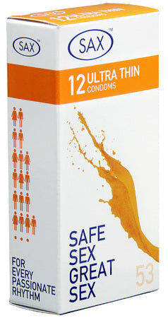 Sax Condoms Regular – Ultra Thin 53mm Nominal Width Latex Condoms Pack of 12